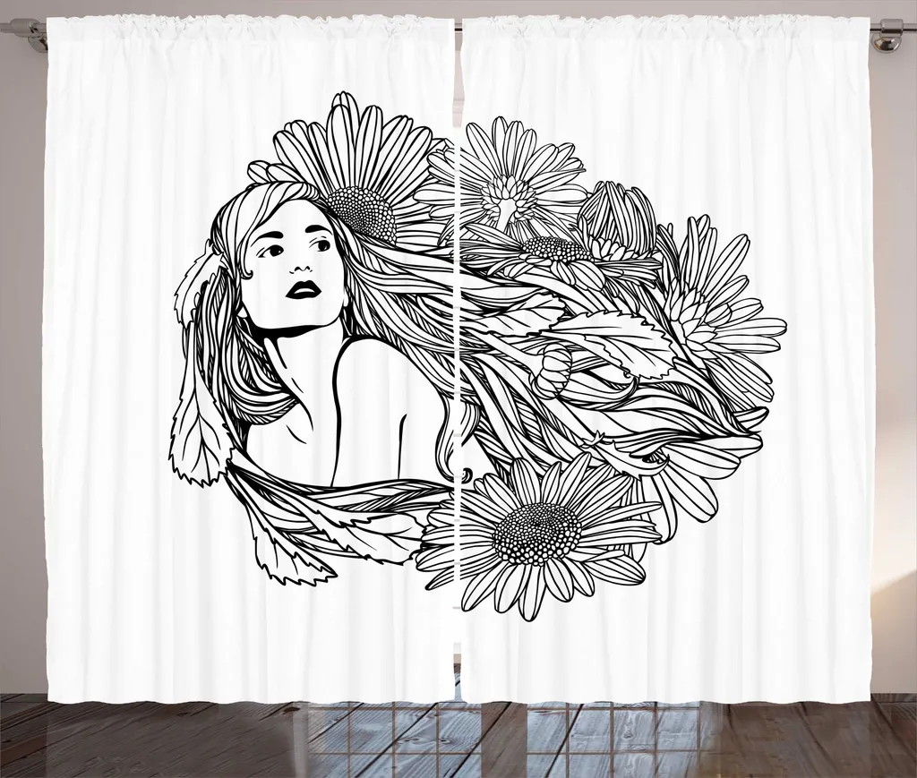 Rideau Anti-Regards 280x225 cm pour Chambre à Coucher Motif Gris Blanc