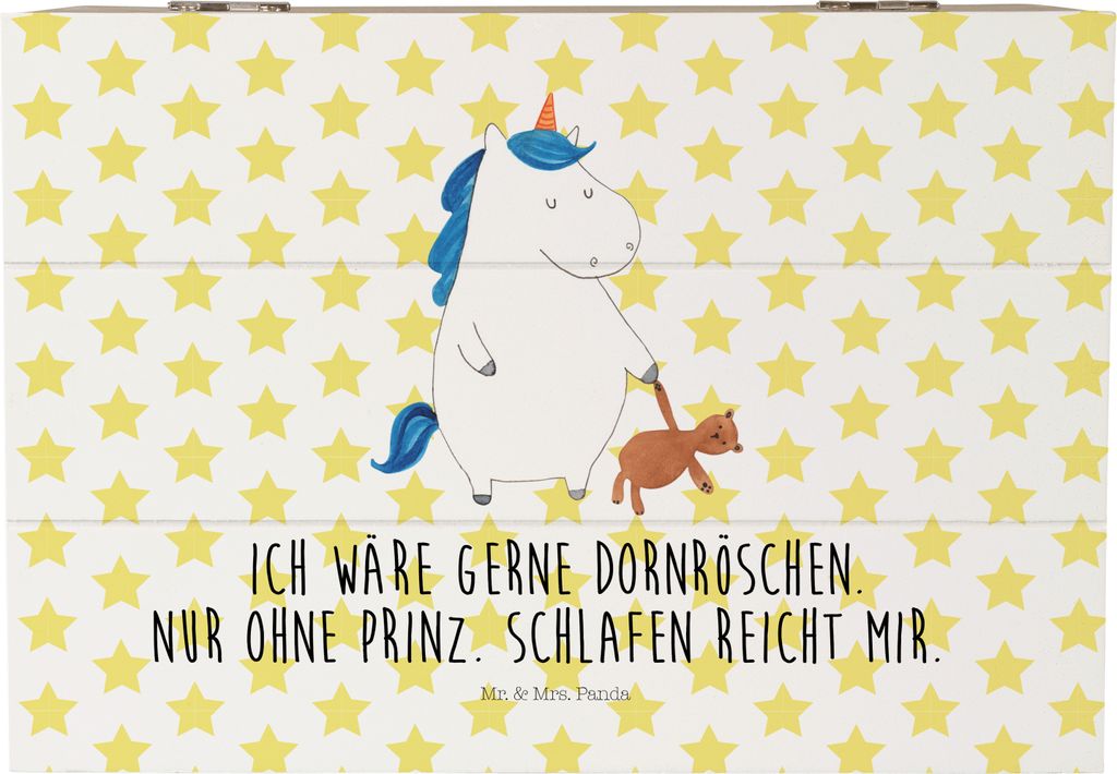 Mr. & Mrs. Panda Holzkiste Einhorn Teddy 22 x 15 cm - Weiß - Geschenk, mit Deckel, Träumen, Bett, Aufbewahrungsbox aus Holz, Unicorn, Box, Truhe,...