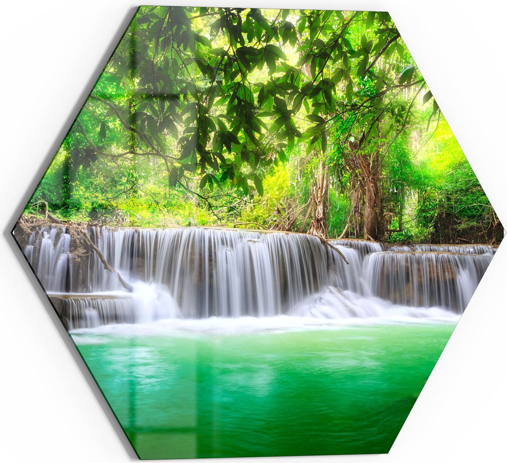 DEQORI Glasbild Echtglas 40x35 cm 'Wasserfall im Regenwald' Wandbild Bild modern Deko