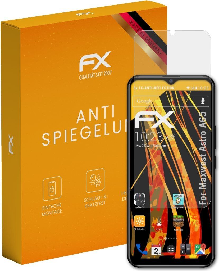 atFoliX FX-Antireflex 3x Schutzfolie kompatibel mit Maxwest Astro A65 Displayfolie
