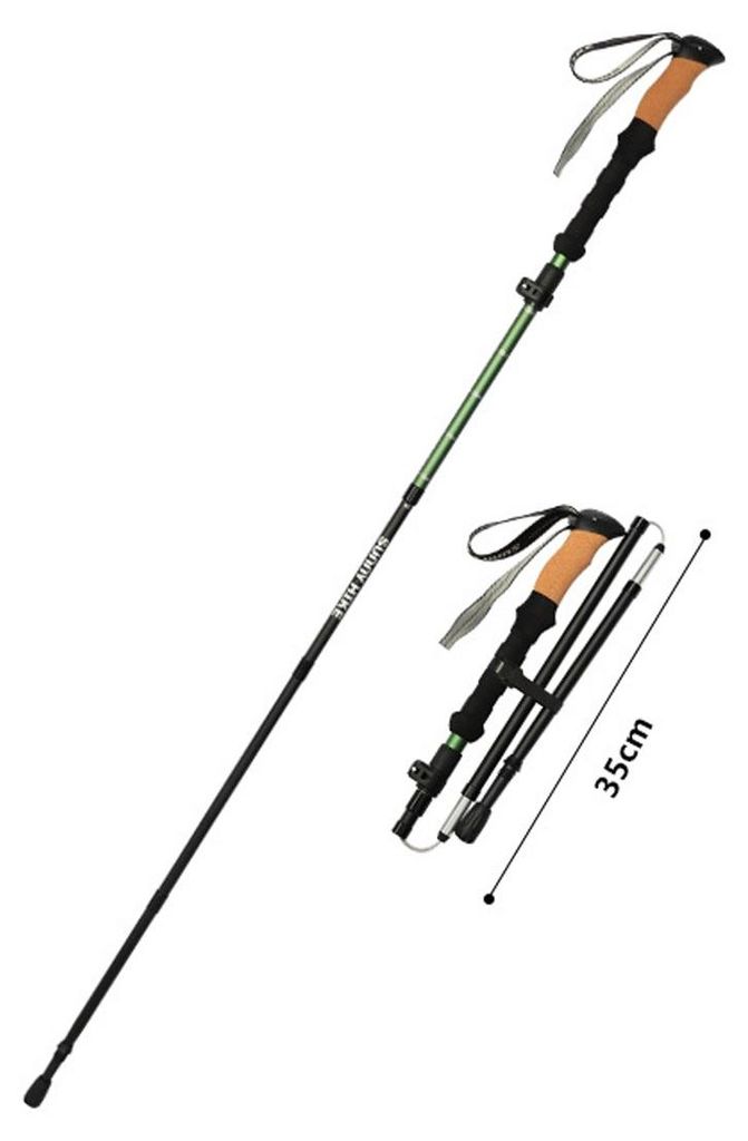 INF 2er-Set faltbare Aluminium-Trekkingstöcke 135cm, Korkgriff, Teleskop Grün
