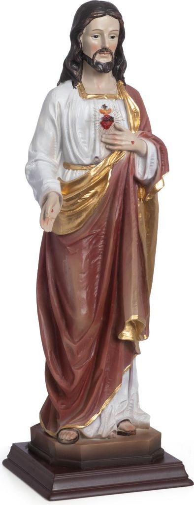 Jesusfigur Herz Jesu 31,5 cm - Dekofigur aus Polyresin auf Sockel, christliche Statue mit goldenen Details, religiöse Heiligenfigur für Innenraum...