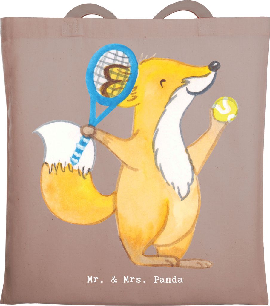 Mr. & Mrs. Panda Uni Tasche Fuchs Tennis spielen - Braun Pastell - Geschenk, Shopping, Ballsportart, Laptoptasche, Turnier, Stoffbeutel, Jutebeutel...