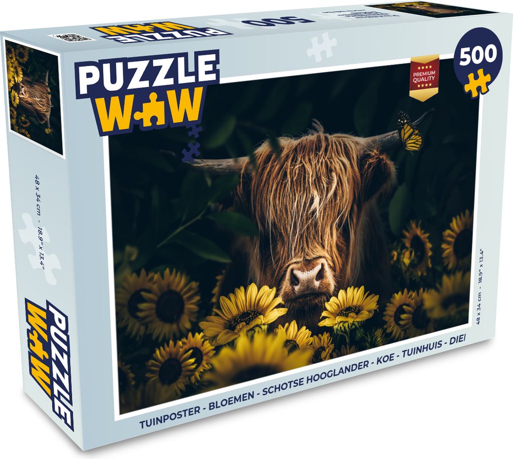 MuchoWow Puzzle 500 Teile Schottische Highlander - Blumen - Kuh - Botanisch - Tiere - 500 Teile - Kinder - Selberbauen - Puzzlespiele