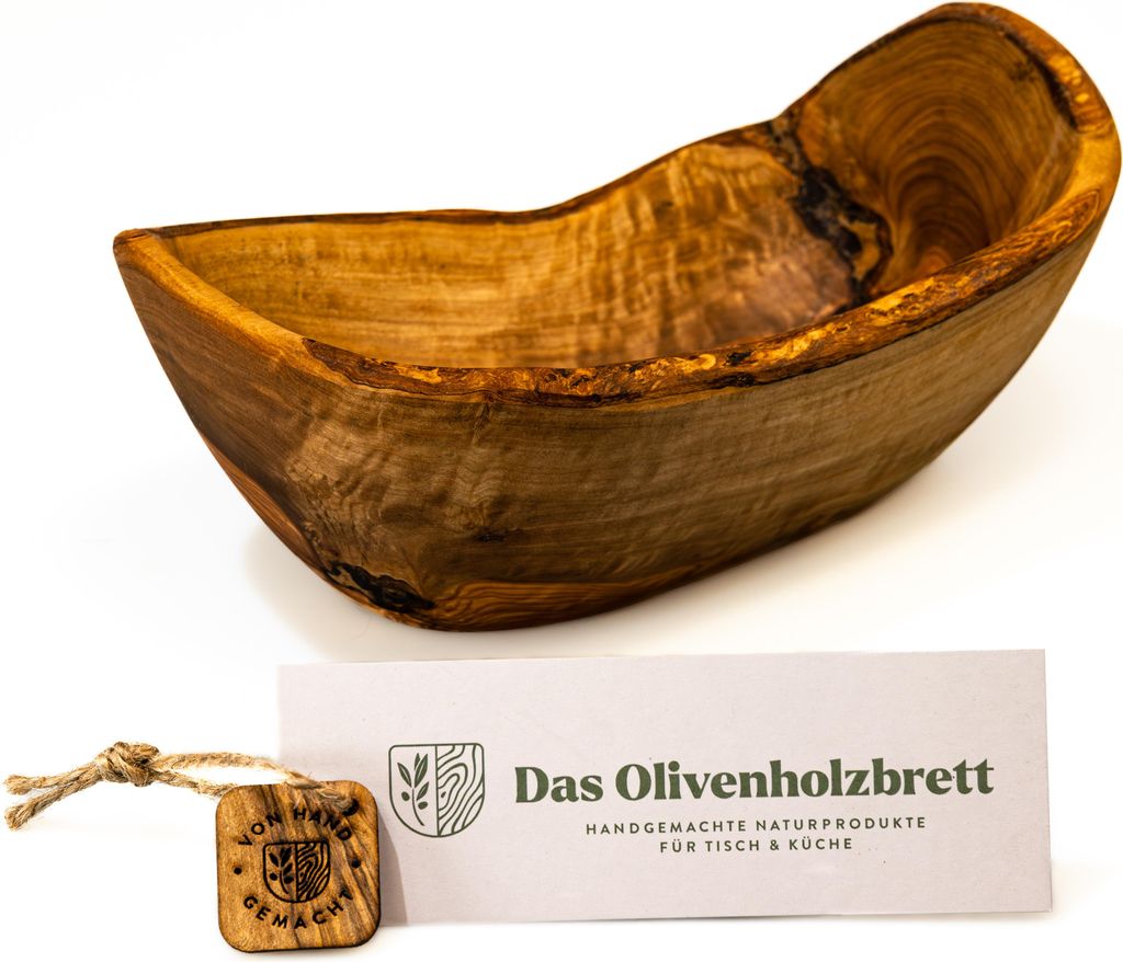 Obstschale oval aus Olivenholz mit Naturrand 30 cm