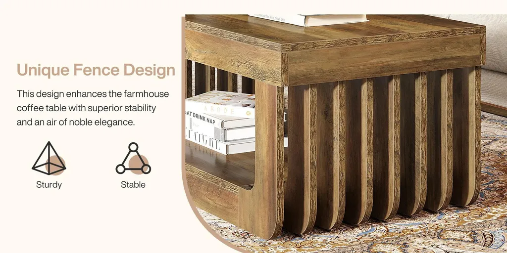 Table basse bois MDF 2 niveaux brun rustique grand format 120x60 cm - 12