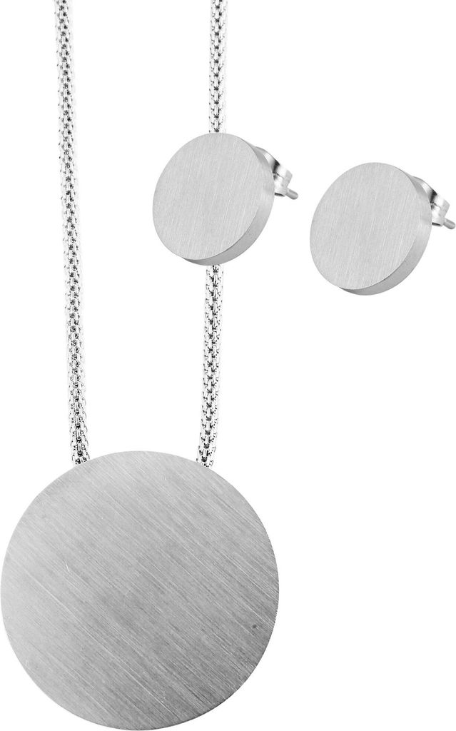 Akzent Schmuckset silbern rund Halskette Ohrstecker Anhänger Edelstahl matt