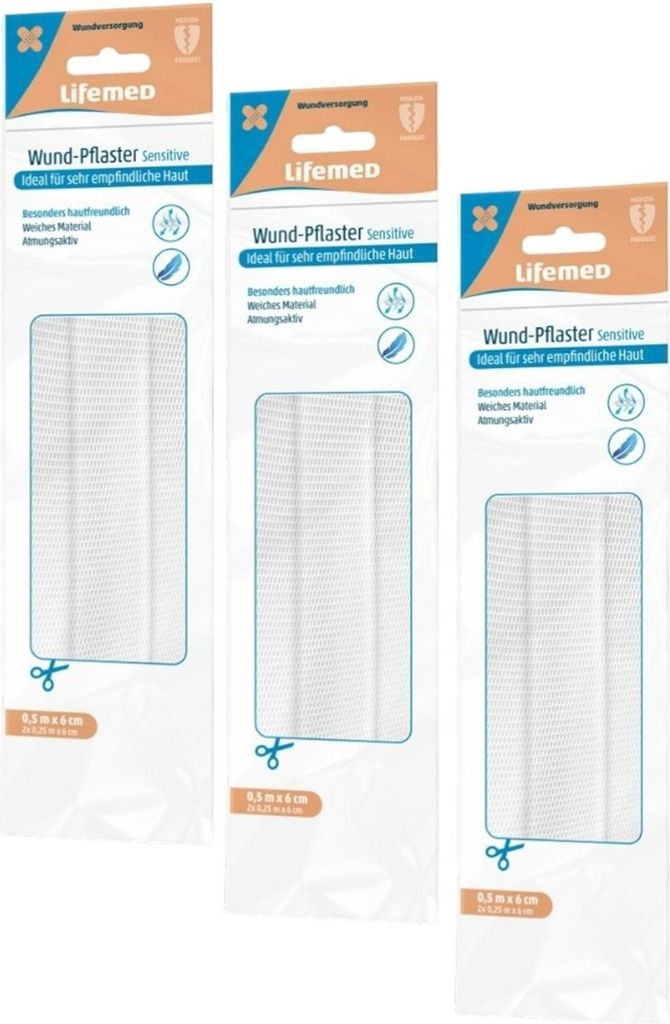 3x Lifemed Wundpflaster Sensitiv 2x 0,25m x 6cm - 3 Stück
