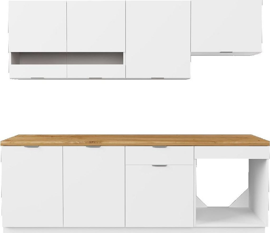 Küchenmöbel-Set - 200 cm - 6 Elemente - Weiß und Natur - Produktbild 