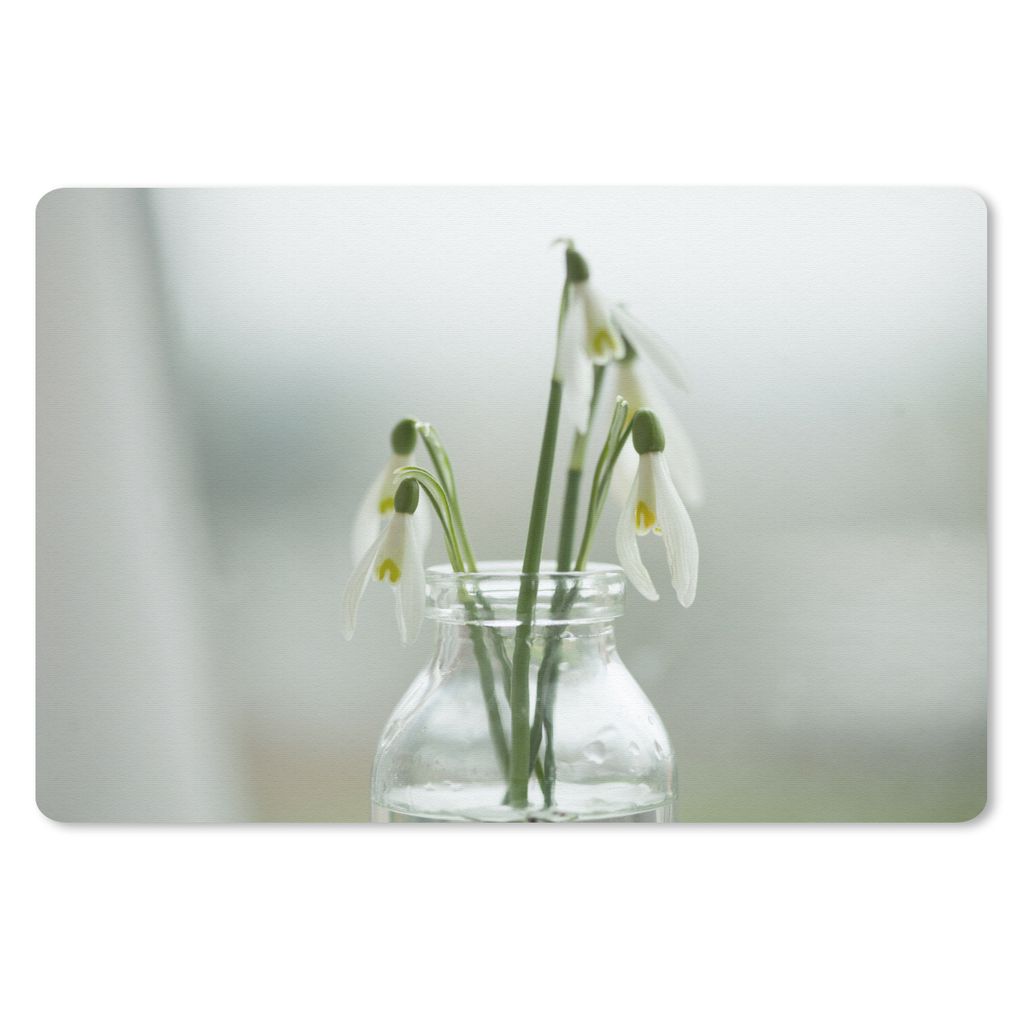 MuchoWow Schreibtischunterlage Schneeglöckchen in einer transparenten Vase 60x40 cm - XXL Mauspad - Großes Mauspad