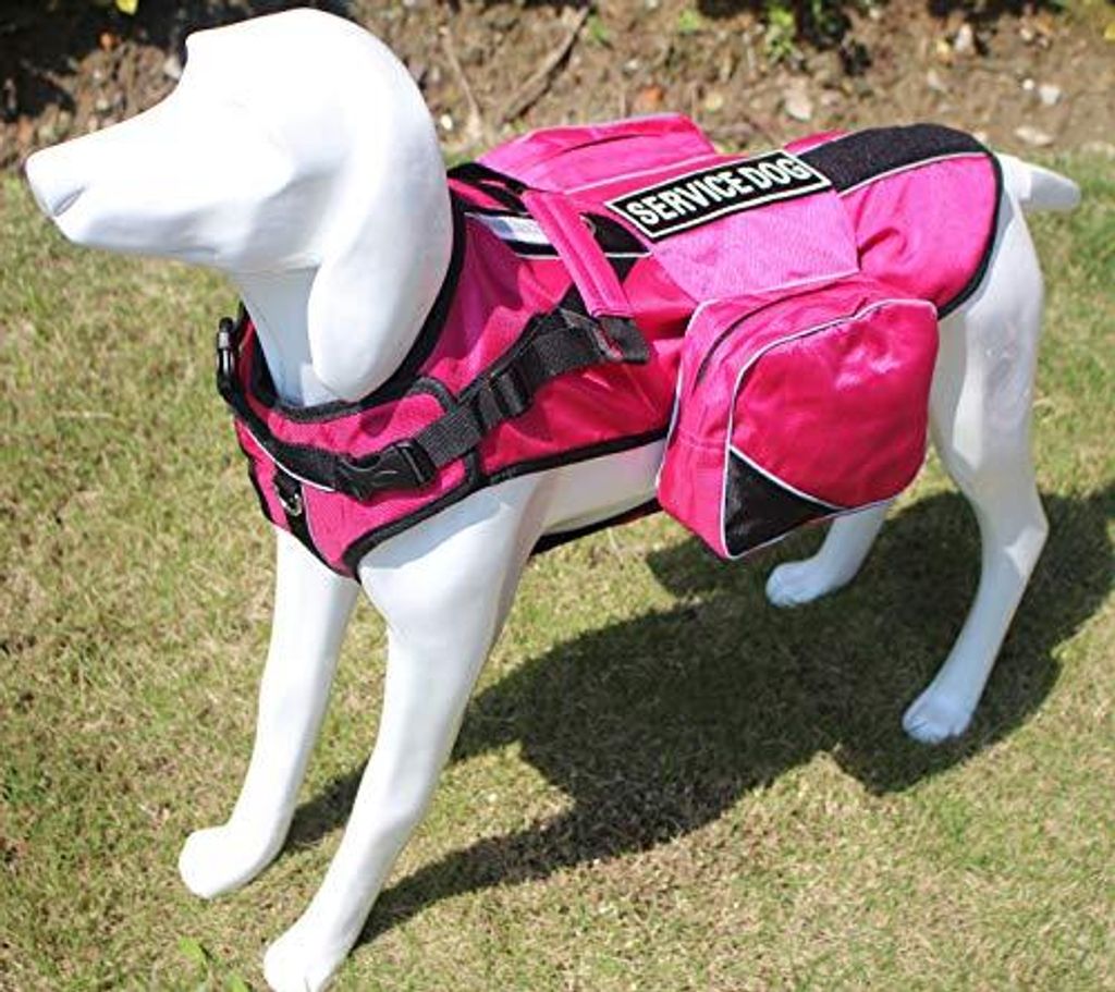 Service Hund Rucksack Geschirr mit abnehmbaren Satteltaschen und Label-Patches (S passt für einen Umfang von 16-20 Zoll, warmes Rosa)