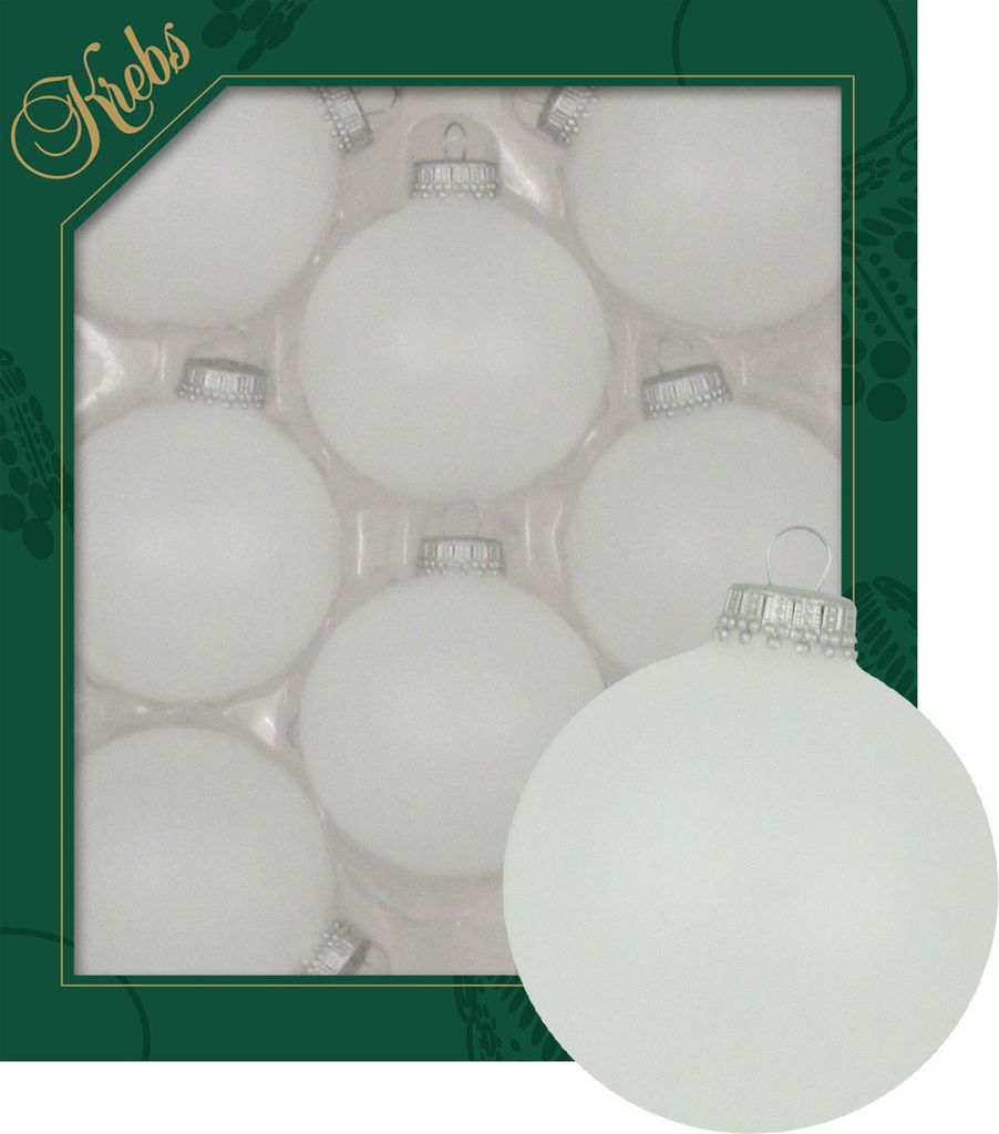 Krebs Glas Lauscha Kugeln im 8er Set - Schneeweiß - Christbaumschmuck aus Glas - Unifarbende Kugeln - Größe ca. 7 cm - 70535