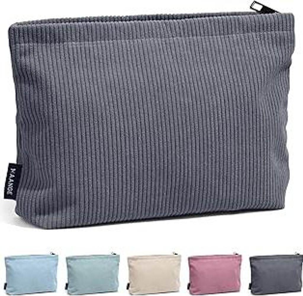 Kleine Make up Tasche MAANGE Reise Kosmetiktasche Cord Kleine Schminktasche Make up Tasche mit Metall Reißverschluss Schminktasche für Reisen(grau)