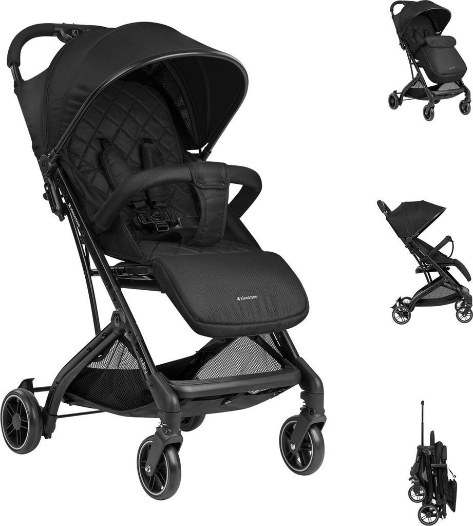Kikkaboo Kinderwagen Miley mit Fußsack, Fußstütze verstellbar, klappbar, Korb schwarz gemustert
