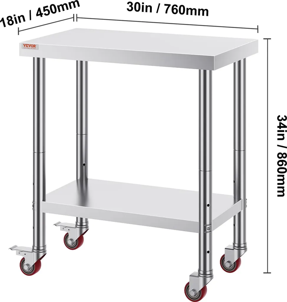 Table de découpe inox 76x45 cm avec étagère réglable et 4 roulettes - 15