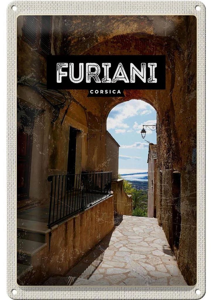 Blechschild Reise 20x30cm Retro Furiani Corsica Urlaubsort