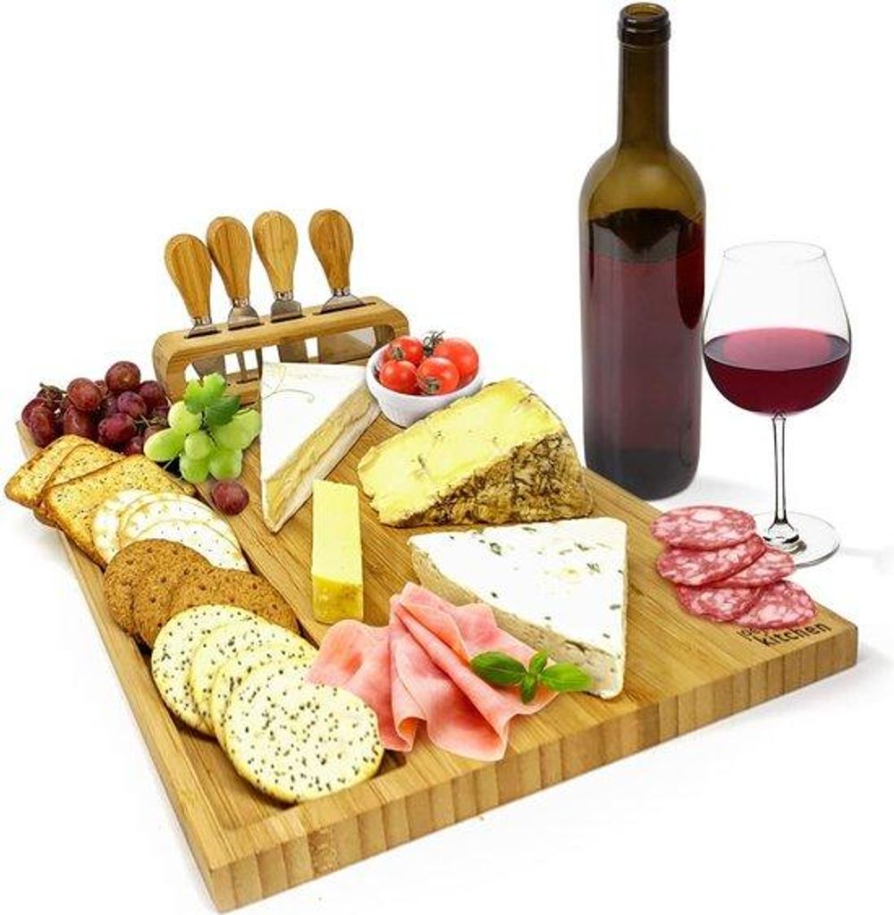 Geschenkset aus Bambus - Charcuteriebord und Käseschale - Ideal für Housewarming - Einstückig