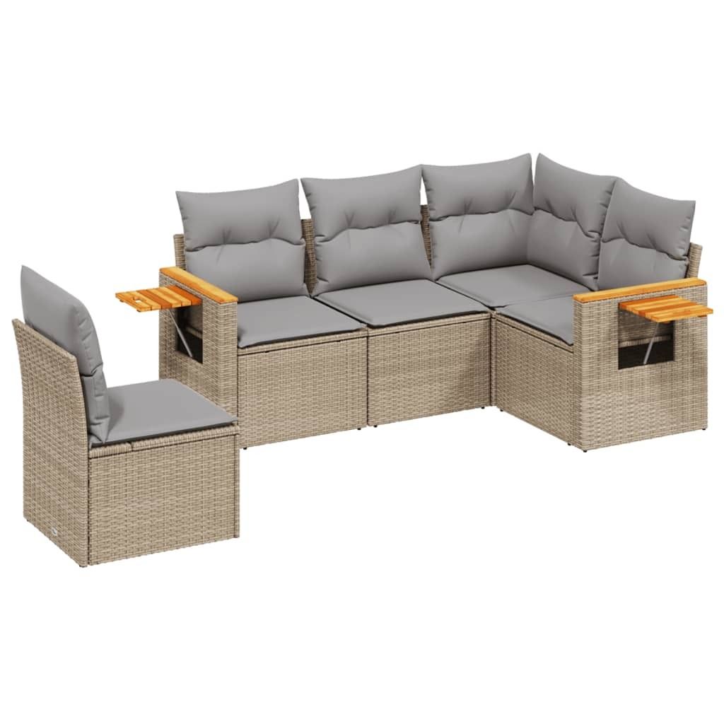 "SALE 2026" 5-tlg. Garten-Lounge-Set - elegantes Design - Sitzgruppe/Gartengarnitur - mit Kissen Beige Poly Rattan - Terassenmöbel DEMöbel450042