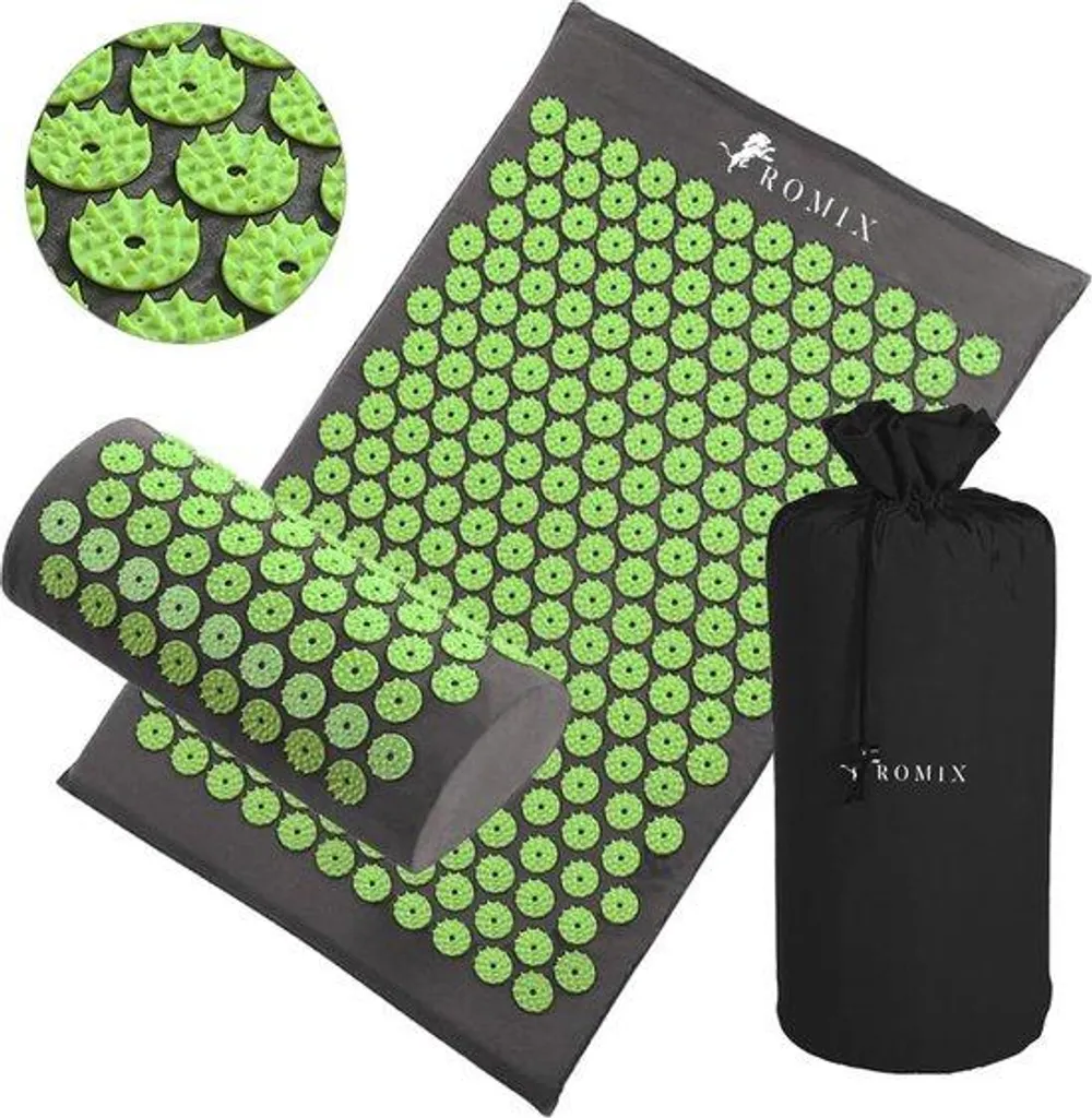 Soulager le mal de dos avec ce tapis de relaxation vert et son coussin