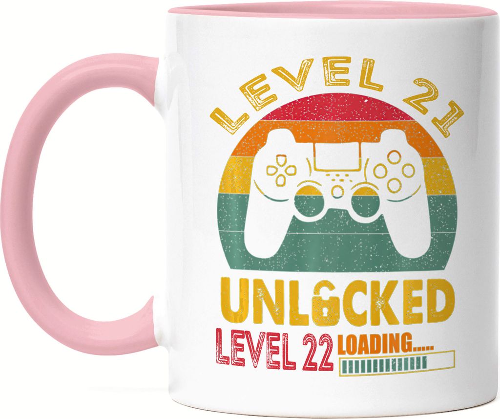 Level 21 Unlocked Level 22 Loading Tasse Rosa 21. Geburtstag Konsole Happy Birthday Controller Gamepad Spiel