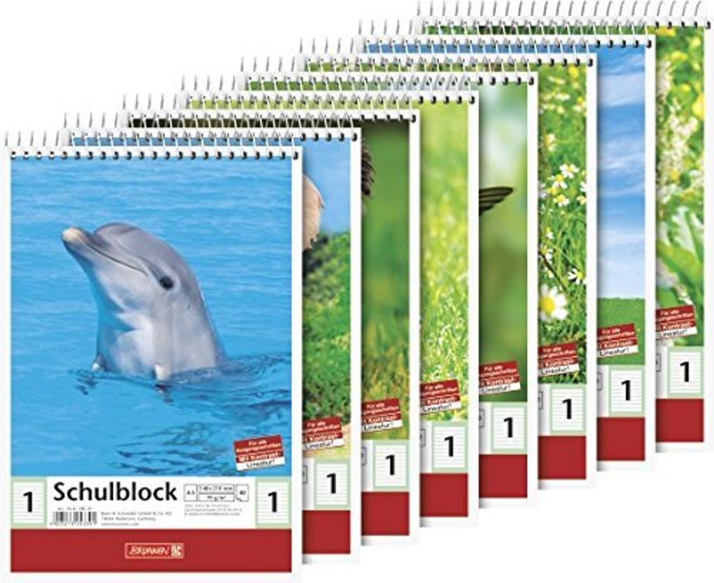 Schulblock A5 70g/qm Lineatur 1 mit Spirale 40 Blatt Motive sortiert Packung mit 10 Stück