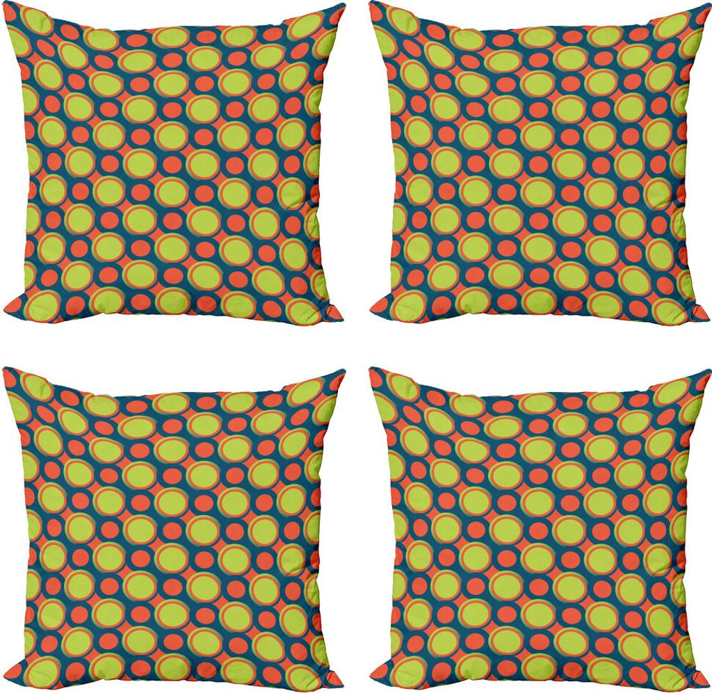 ABAKUHAUS Retro Kissenbezug Set (4 Stück), Orange und grüne Kreise, Moderner Doppelseitiger Digitaldruck, 45 cm x 45 cm, Gelb, Grün, Orange
