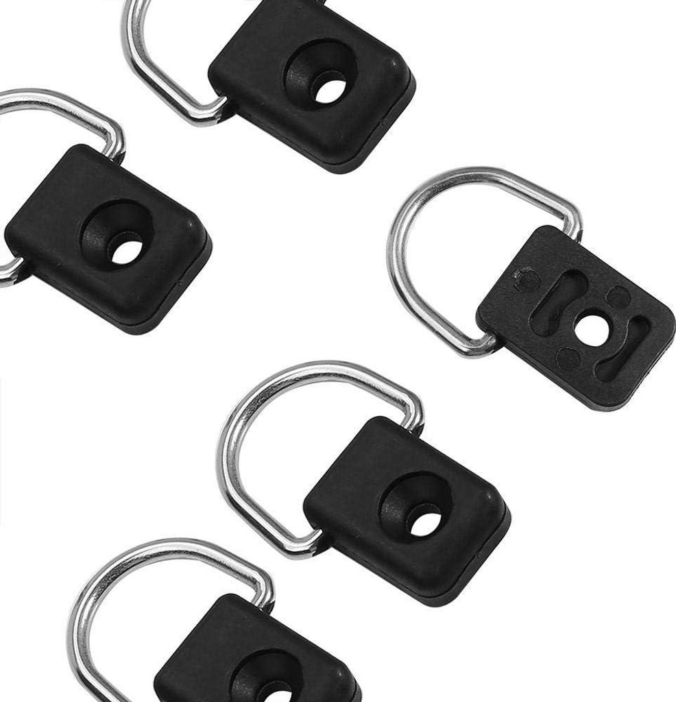 10 Stück schwarze Ringe für Angeln - leichte Kanu-Kajak-D-Ringe - mit M6-Schrauben - für Bungee-Bootszubehör