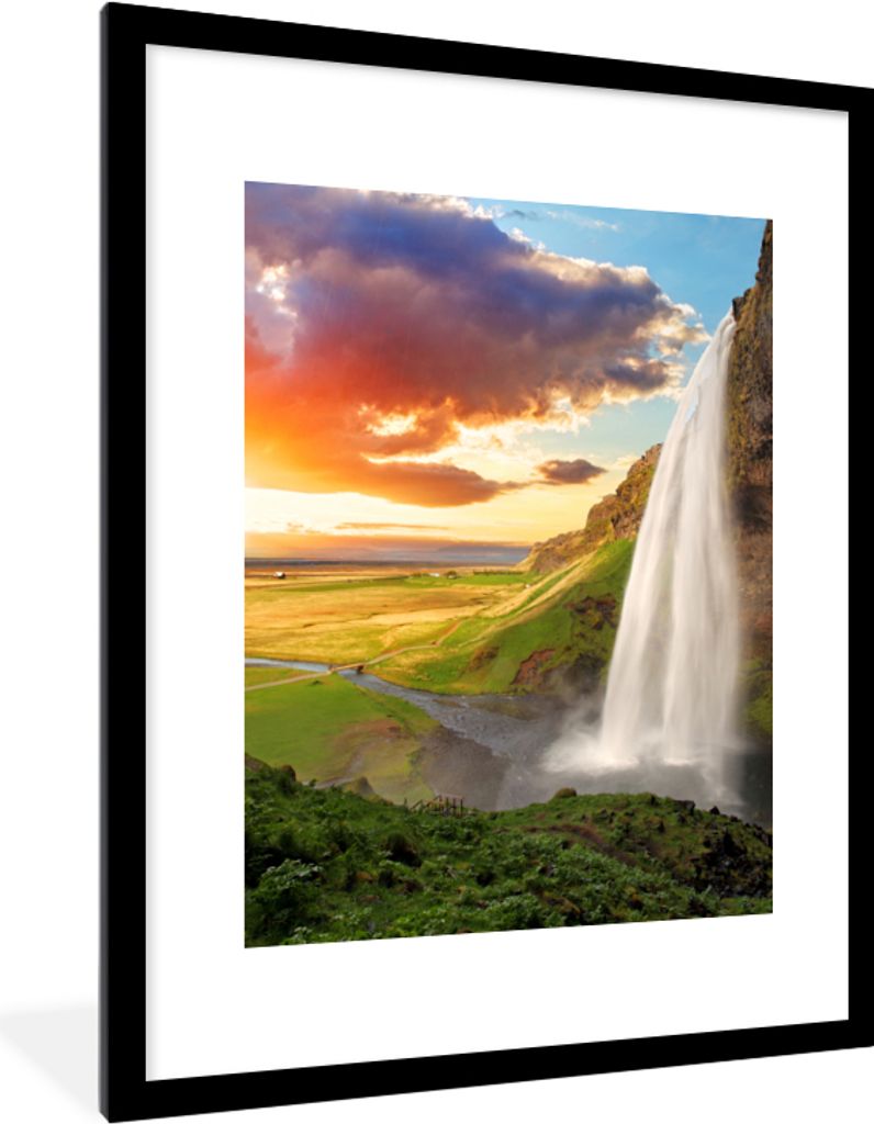 MuchoWow® Gerahmtes Poster Wasserfall - Felsen - Produktbild 