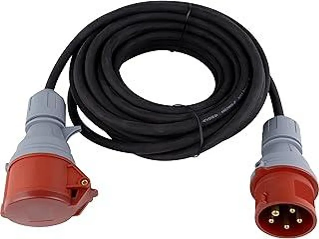 Prolunga REV CEE - Cavo di prolunga 10 m per esterni IP44 - Cavo per corrente forte 16 A, 11000 W, 400 V, nero