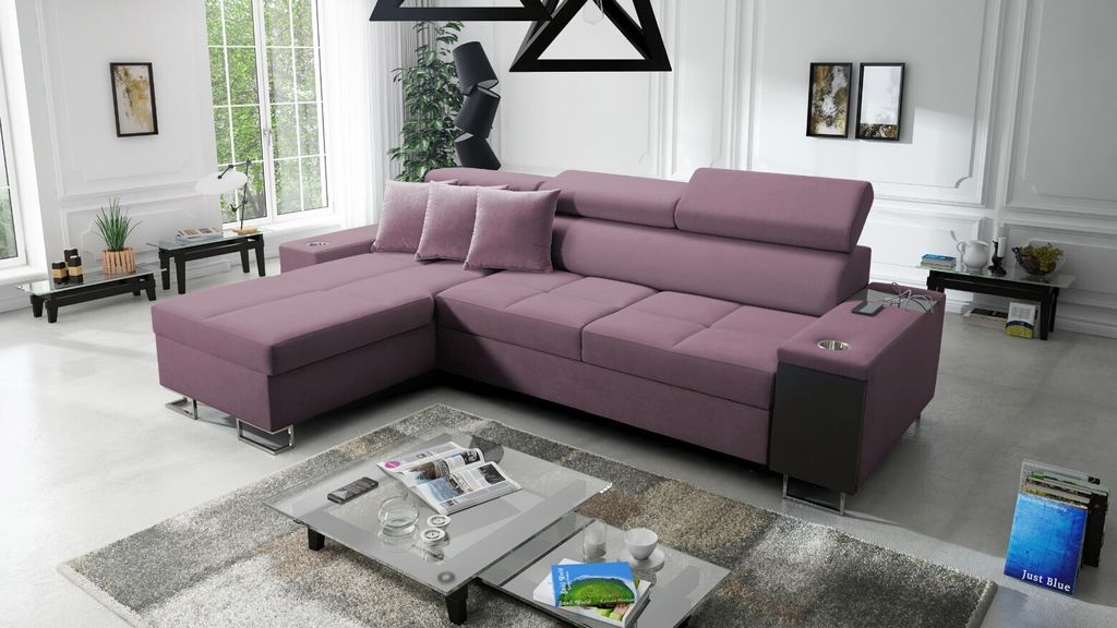 Kaiser Möbel Bequemes Ecksofa mit Schlaffunktion MORENA I MINI Uttario Velvet Violett Links