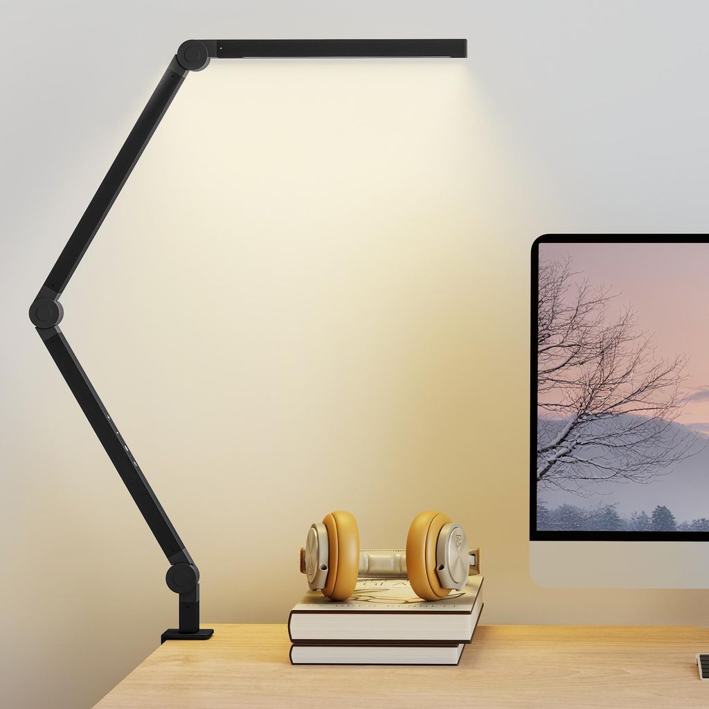 Schreibtischlampe. anpassbare Helligkeit und Farbe. Metallklemme. 96 LEDs. Schwarz