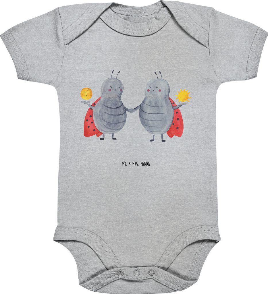 Mr. & Mrs. Panda overall baby Sternzeichen Zwilling 1. - 3. Monat - Heather Grey - Geschenk, Zwillingsschwester, Kurzarmbody, Zwillinge, Babystramp...