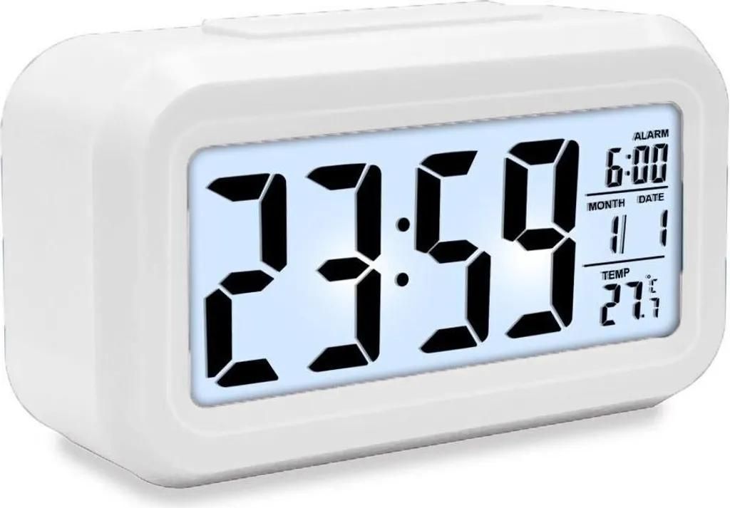 LED Wecker Digital Alarmwecker Uhr Kalender Beleuchtet Schlummerfunktion Alarm Weiß