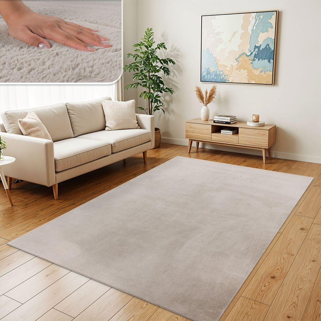 TT Home Wohnzimmer Teppich Hochflor Langflor Kunstfell Weich Modern Unifarben Flauschig Größe 120x160 cm