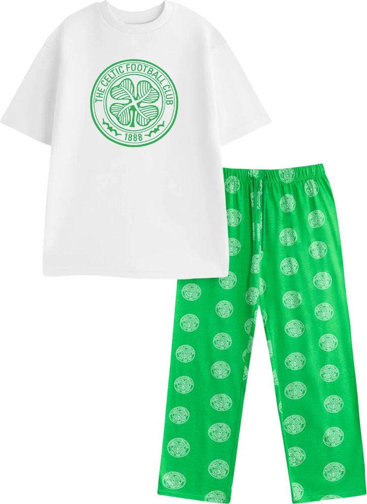 Celtic FC - Schlafanzug mit langer Hose für Herren, kurzärmlig NS9236 (XL) (Grün/Weiß)