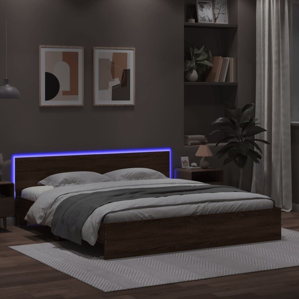 CLORIS Bettgestell mit Kopfteil und LED-Beleuchtung Braun Eiche-Optik - Klassische Betten LL0000255361