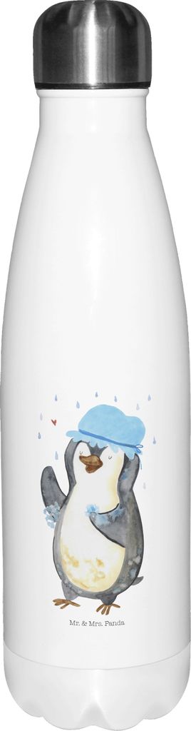 Mr. & Mrs. Panda Thermos Pinguin Duschen - Weiß - Geschenk, Baden, trinkflaschen, Dusche, Trinkflasche, Singen, Duschkonzert, Wasserflasche, Therm...