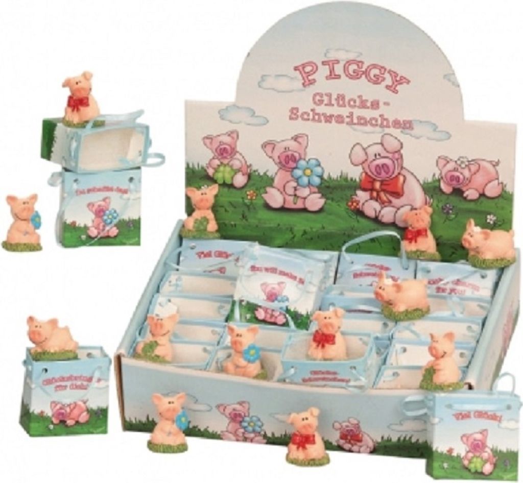 Display 24 Stück Glücksschweine in Geschenktütchen Produktbild 