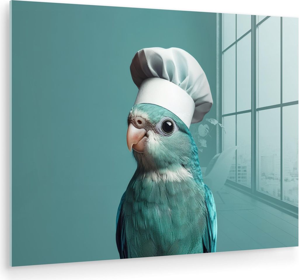 MuchoWow Glasbilder - Bilder auf Wandbild - Foto auf Glas Sittich - Vogel - Kochmütze - Niedlich 40x30 cm Wanddekoration aus Glas - Acrylglasbild ...
