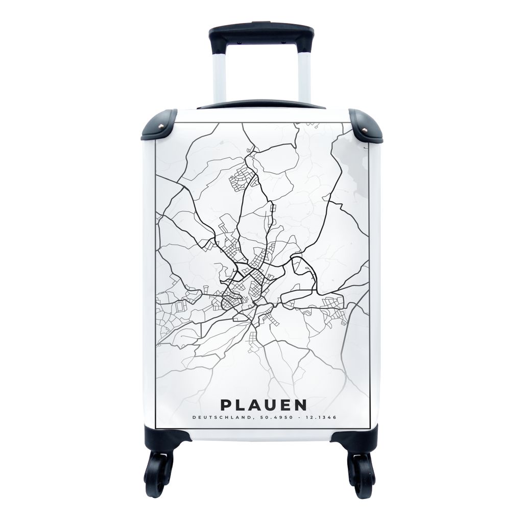 MuchoWow Koffer Handgepäck Trolley Rollkoffer Kleine Reisekoffer mit 4 Rollen - Plauen - Karte - Stadtplan - Cabin Size < 55x40x23 cm & 55x40x20...