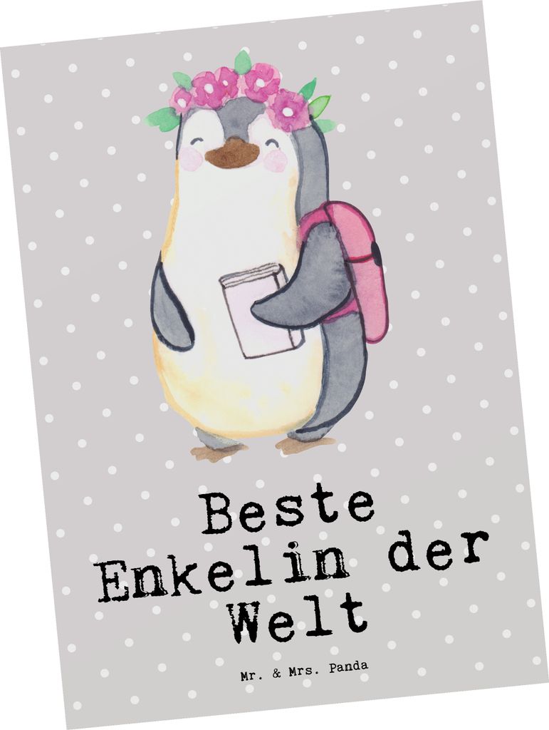 Mr. & Mrs. Panda Postkarte Pinguin Beste Enkelin der Welt - Grau Pastell - Geschenk, Fotokarte, Enkeltochter, Ansichtskarte, Geschenkidee, Postkart...