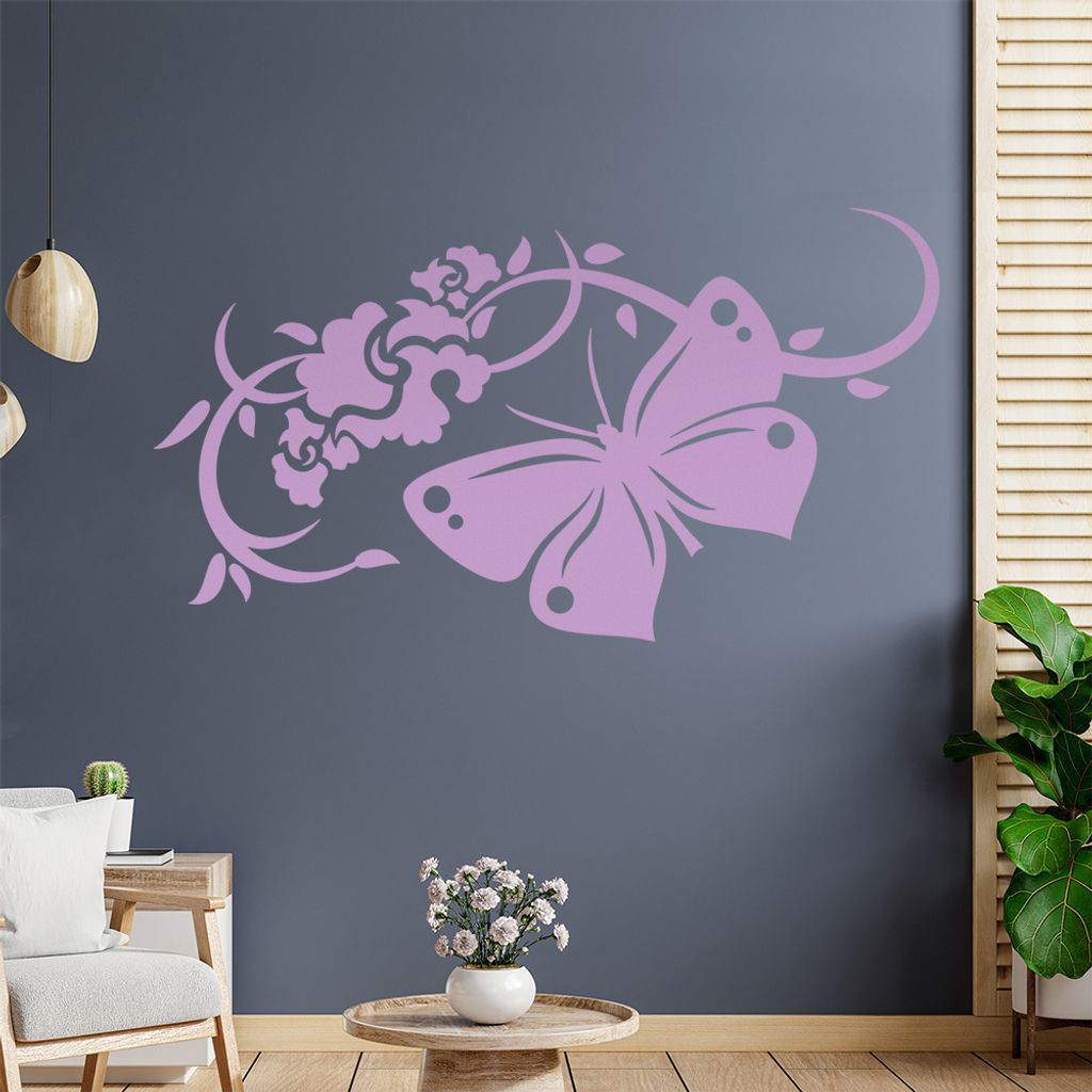 Großer Falter Ranke Wandtattoo in 6 Größen - Wandaufkleber Wall Sticker - Dekoration, Küche, Wohnzimmer, Schlafzimmer, Badezimmer