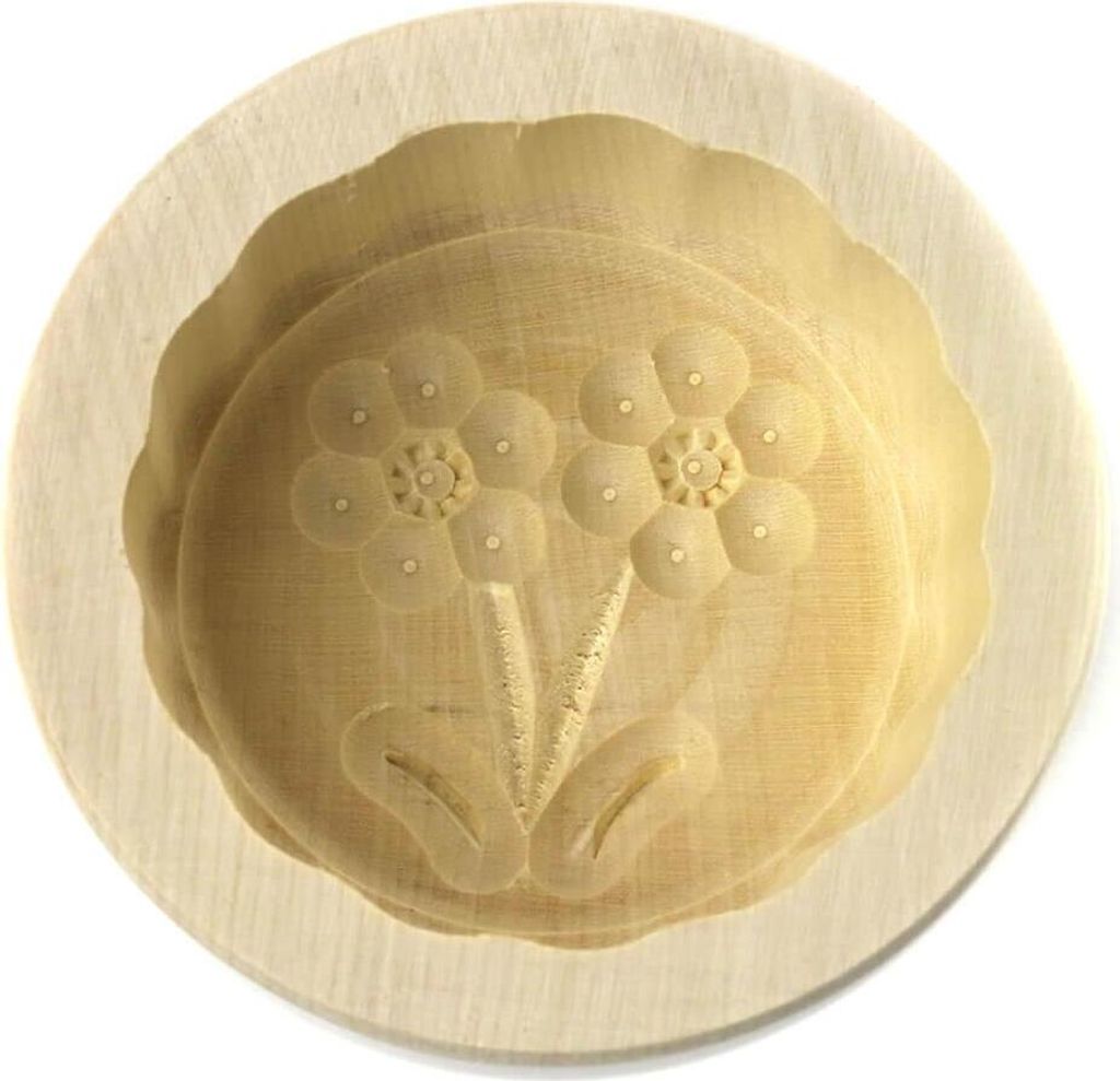 Butterform rund 60 g, aus Ahornholz, 8 cm, Motiv Blume D Produktbild 