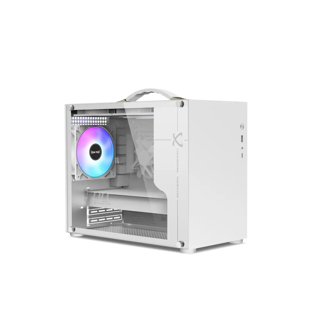 Custodia portatile per PC mobile Micro ATX, ventole aRGB, bianca - 3