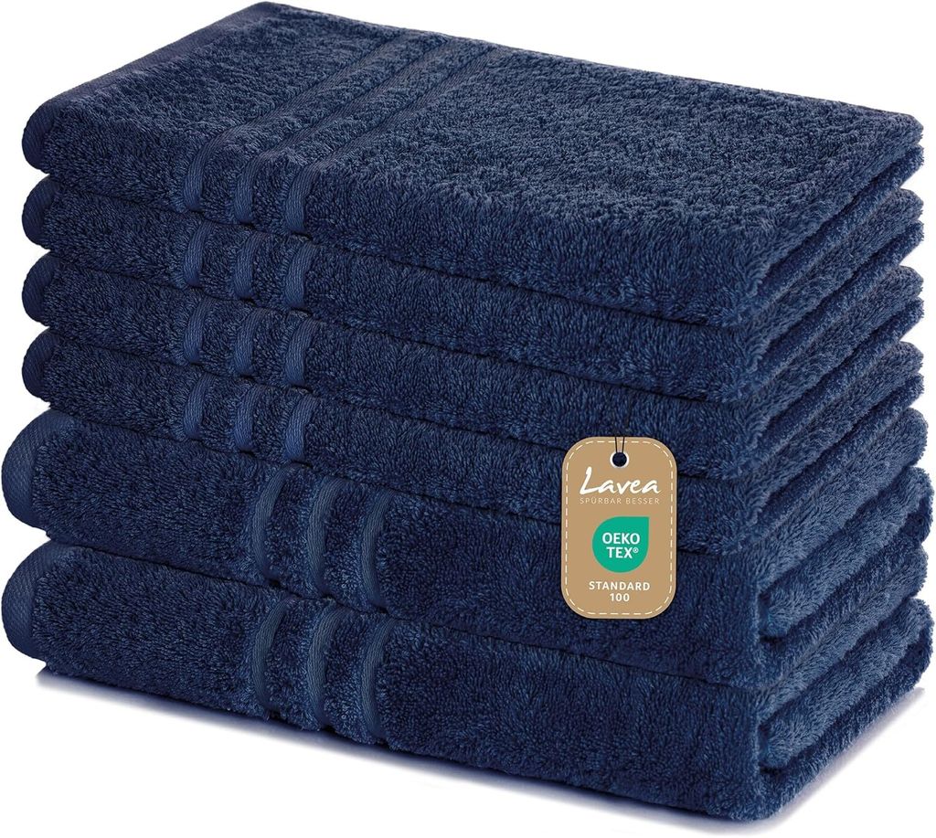 Lavea 6-teiliges Handtuch Set - 100% Baumwolle, 4x Handtuch 50x100 cm + 2x Duschtuch 70x140 cm, Bad, Gäste & Spa, Navy