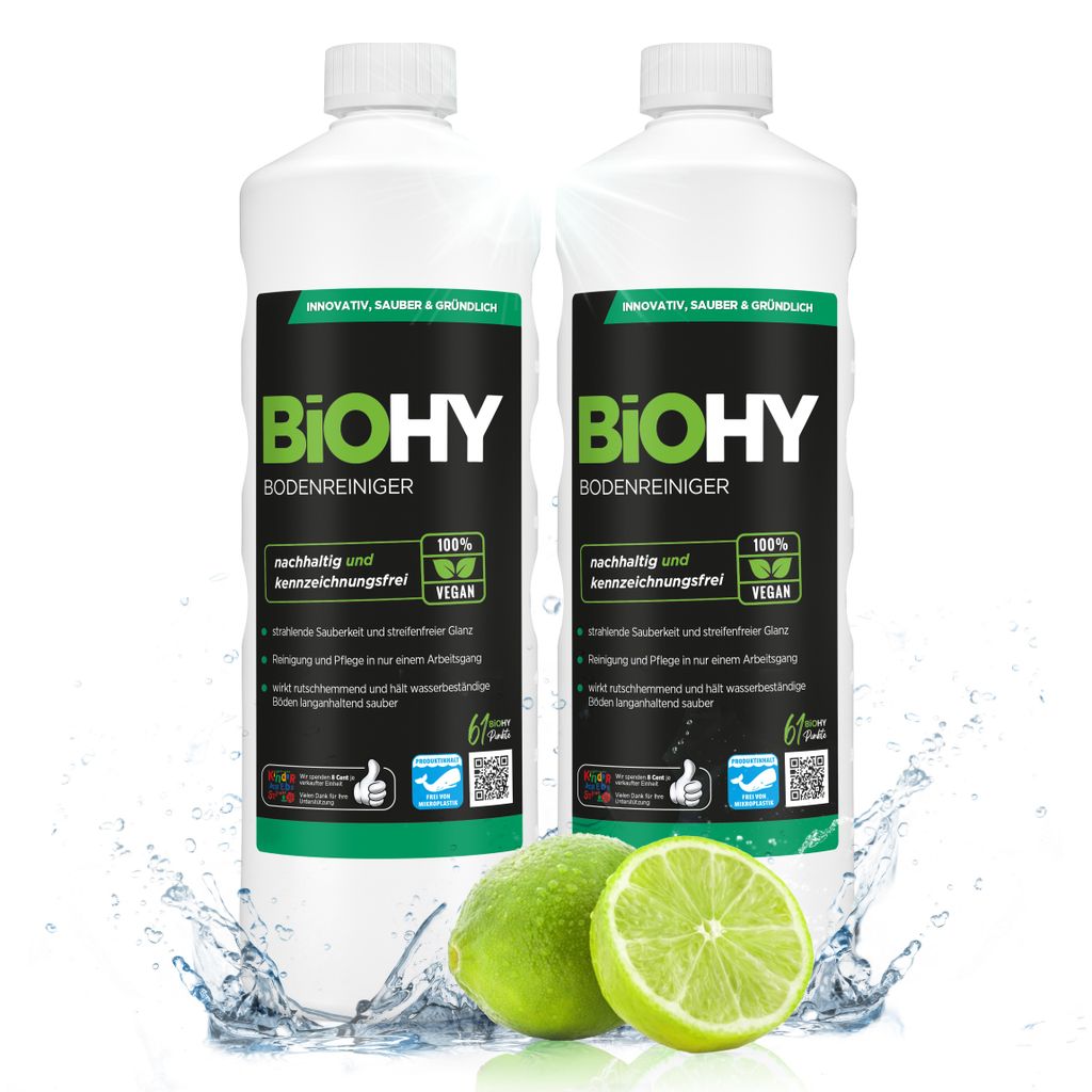 BiOHY Bodenreiniger 2er Sparpack (2x1l), Glanzreiniger, Bodenwischpflege, -Konzentrat – 2er Pack (2 x 1 Liter Flasche)