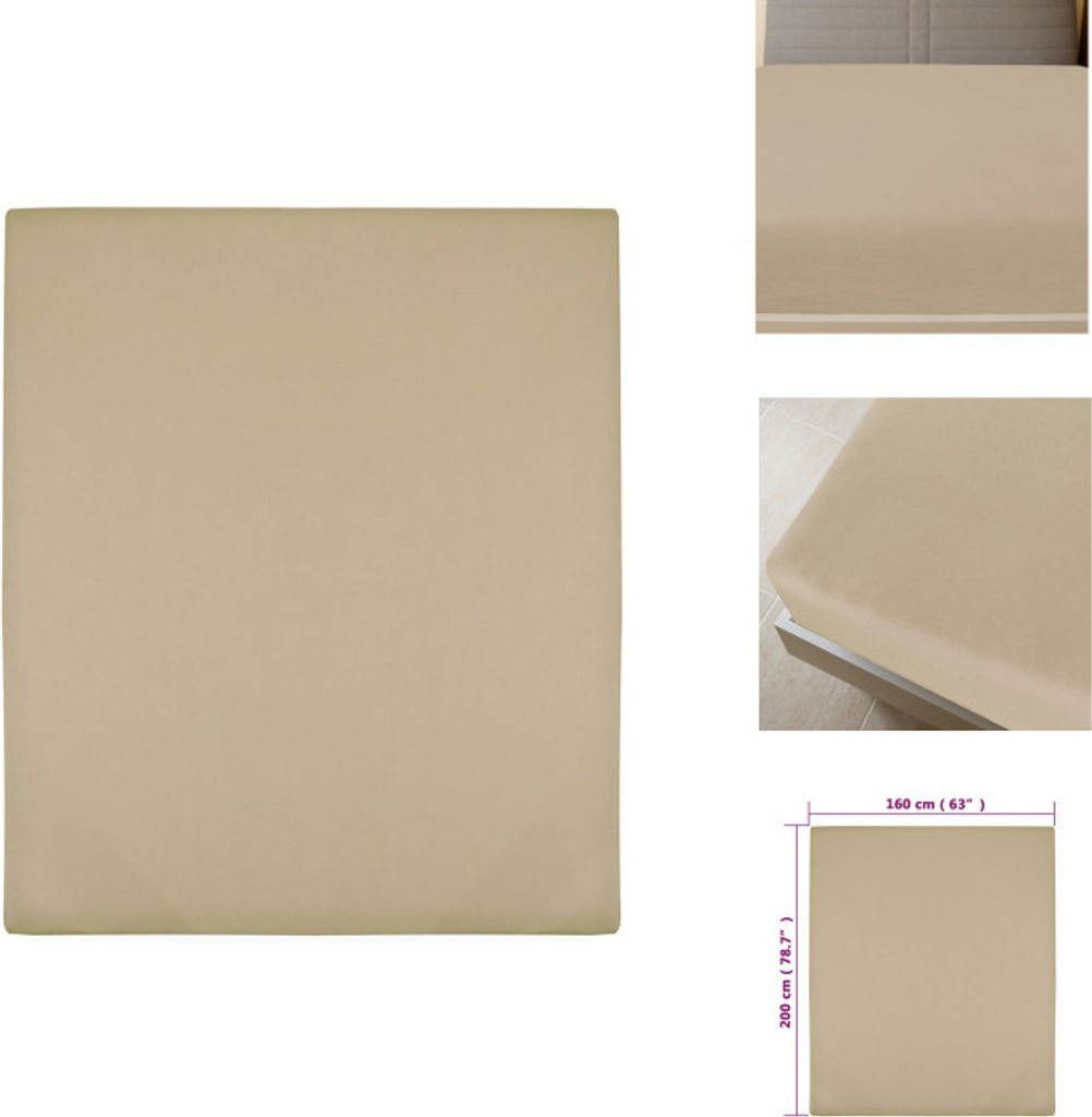 vidaXL Spannbettlaken Jersey Taupe 160x200 cm Baumwolle - Bettlaken
