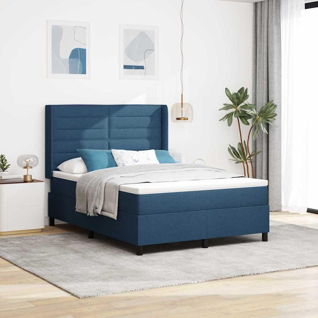 Möbel Boxspringbett mit Matratze mit Kopfteil Blau 140 x 190 cm Stoff - Klassische Betten 3341580