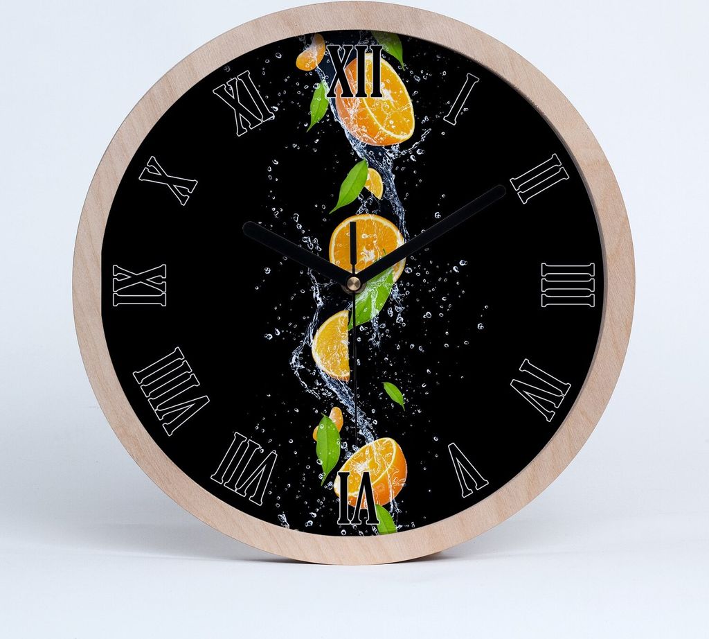 Holzuhr 30fi cm wanduhr - schwarze Spitzen - Orangen und Wasser