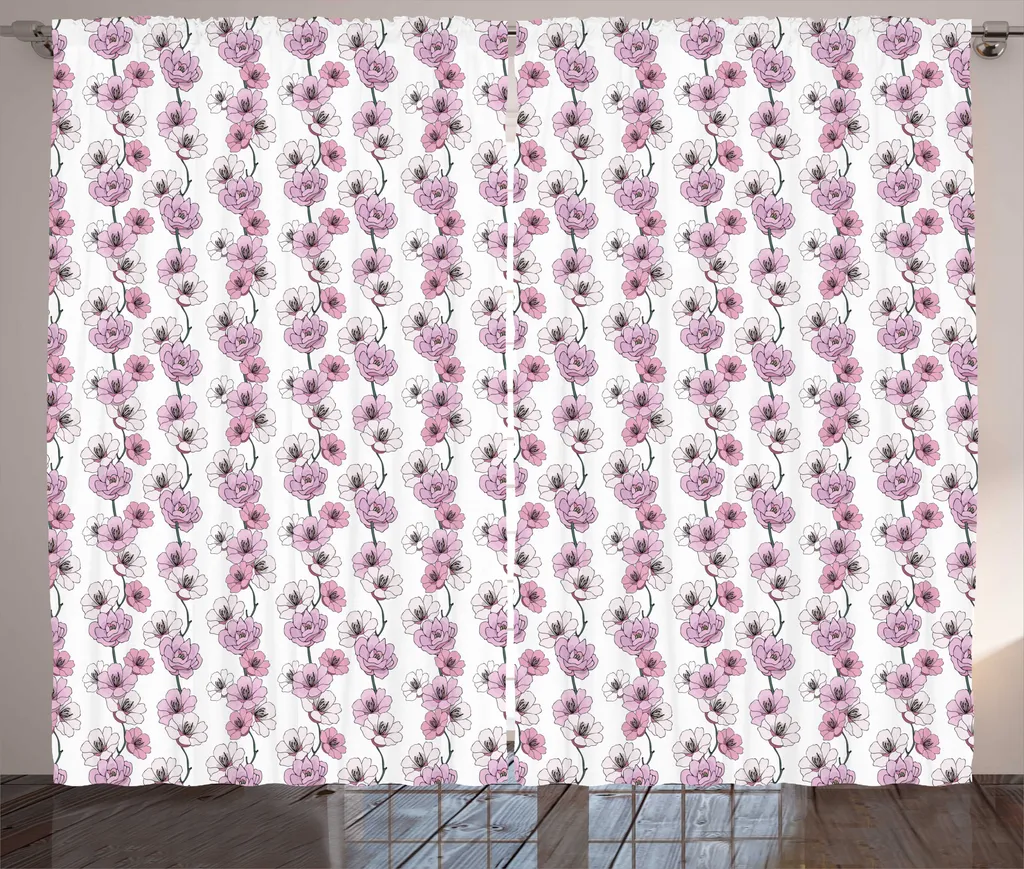 Rideau à fronces ABAKUHAUS Plante Aquarelle 280x225 cm Lilas Mauve